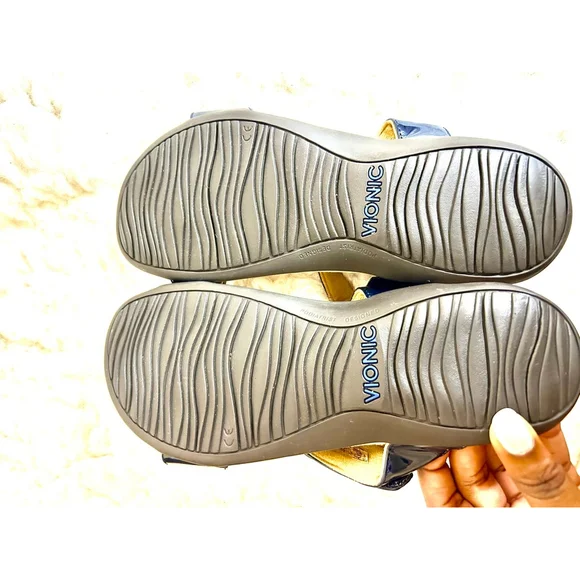 Vionic Farra Orthaheel Navy Patent Leather Sandals Women Size 8 - Picture 6 of 9
